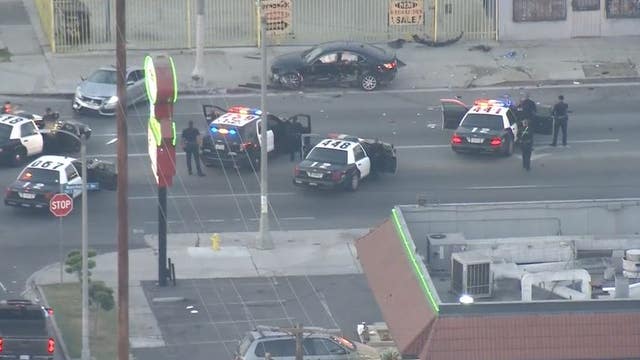 Suspect taken into custody after wild pursuit near South LA ends in crash