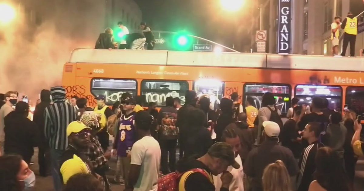 76 arrested, 8 officers injured after Lakers celebration turns violent ...