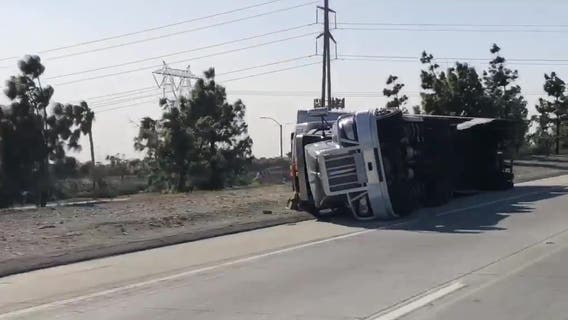 Santa Ana wind event caused 5 big rigs to overturn in separate incidents blocking lanes on freeways