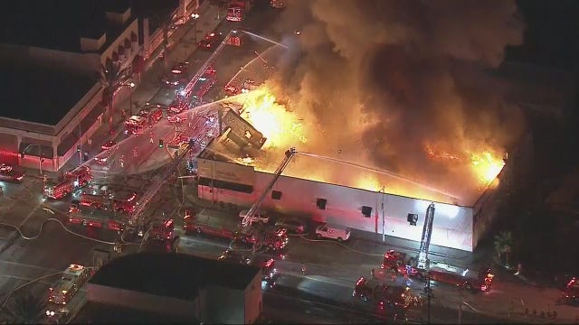 Fire damages strip mall in East Los Angeles