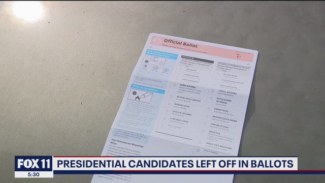Presidential candidates left off Woodland Hills' man mail-in ballot