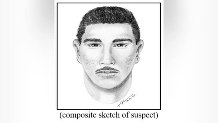 A composite sketch of an attempted sexual assault suspect. The suspect was described by police as a male, White, approximately 30-35 years of age, with an Armenian accent