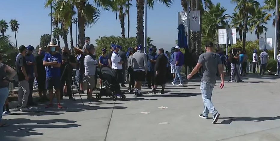 Massive line for championship merchandise at Dodger Stadium