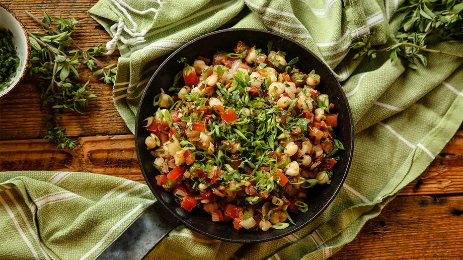 Sautéed Hominy with Pico de Gallo and Oregano cooked by Chef Aaron Chanchez