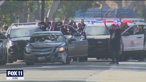 Pursuit suspect, allegedly armed with gun, in custody after brief standoff with LAPD