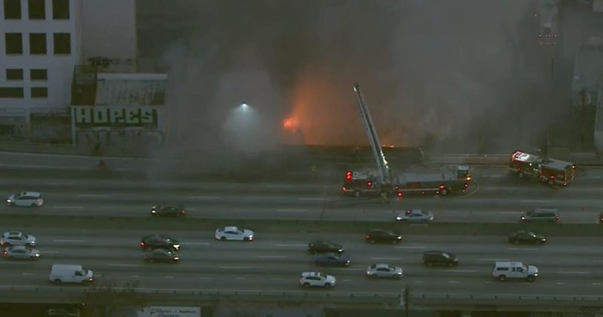 Greater-alarm fire breaks out near freeway in downtown Los Angeles ...