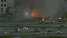 Greater-alarm fire breaks out near freeway in downtown Los Angeles