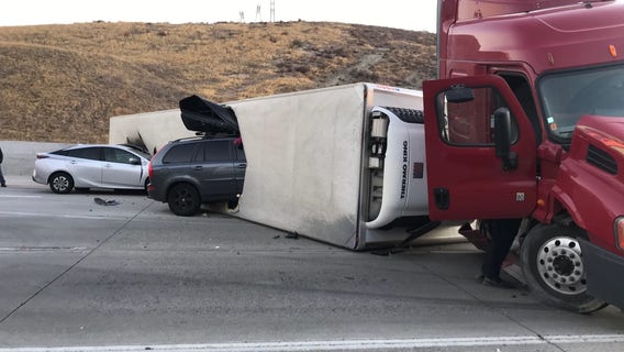 Crash involving big rig prompts closure of the southbound 5 Freeway near Castaic