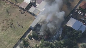 Structure fire burns near livestock on property in Sylmar