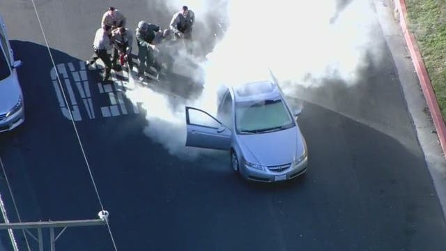 Deputies use fire extinguisher on pursuit vehicle of suspected armed arson suspect