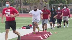Student-athletes in Santa Ana Unified School District back for conditioning drills