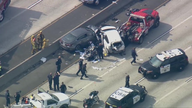 CHP officer, two others seriously injured in crash on the 10 Freeway near DTLA