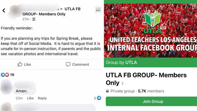 Private 'UTLA FB' group warns teachers to not post vacation pics amid union's push for safe return to class