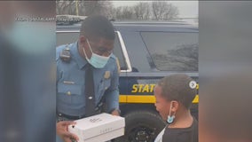 Delaware State Trooper surprises boy with basketball sneakers after striking up friendship on court