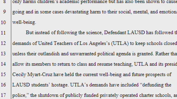 Parents file first of its kind personal injury lawsuit against UTLA, LAUSD over school closures