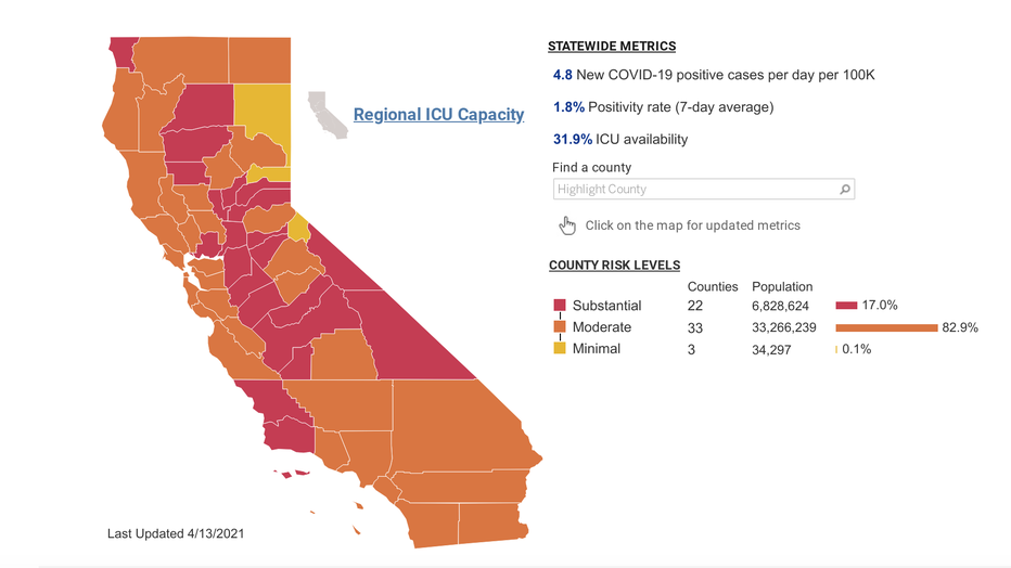 Color-coded map of California