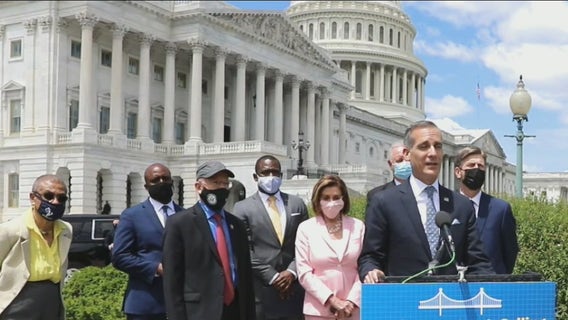Eric Garcetti joins Nancy Pelosi to call for infrastructure investment