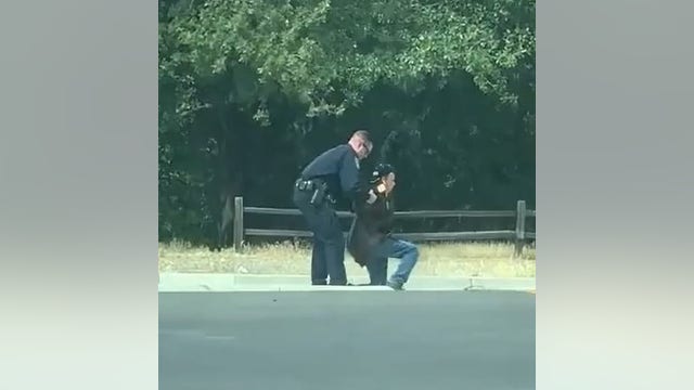 Video captures officer helping blind man after he fell while crossing the street