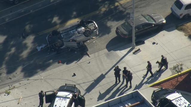 Dramatic video shows moment police chase ends in rollover crash