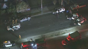 8 hurt, including children and LAPD officers, in multiple-vehicle wreck in South Los Angeles