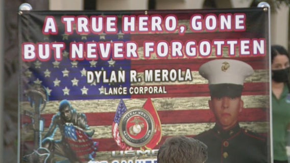 Hundreds gather for vigil to honor Lance Cpl. Dylan Merola, service member killed in Kabul