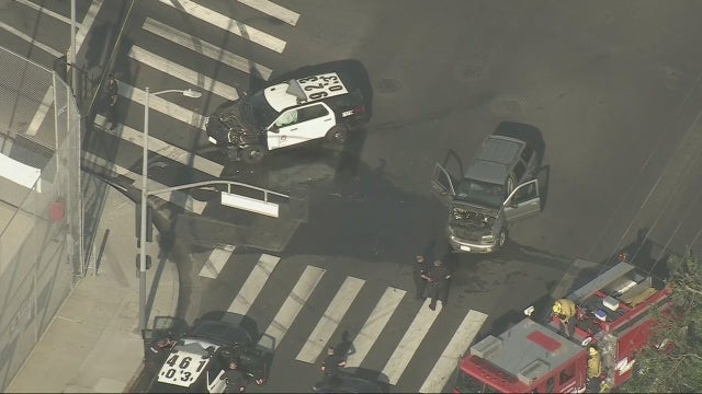 LAPD officer crashes cruiser while chasing possible DUI suspect in South Los Angeles