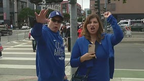 Dodger fans cheer on the Boys in Blue at Oracle Park