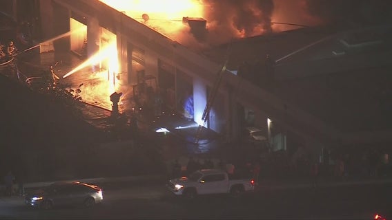 Crews battling large warehouse fire in Baldwin Park