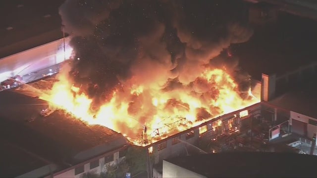 Major commercial fire guts textile building in South Los Angeles