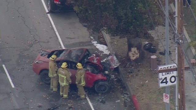 2 critically injured in fiery solo-vehicle crash in Winnetka