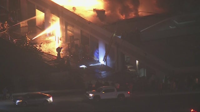 Crews battling large warehouse fire in Baldwin Park