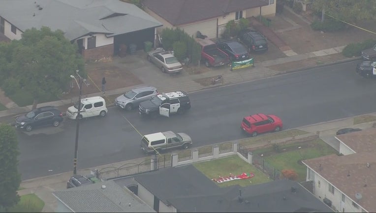 Photo from SkyFOX over the scene of the fatal shooting in Compton Tuesday morning.