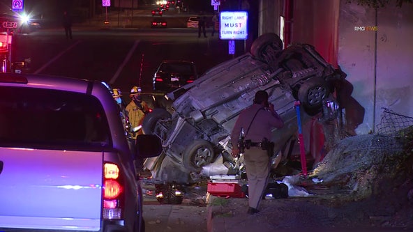 Car plunges off the elevated 210 Freeway in Pasadena, 3 people killed