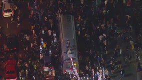 Buses vandalized in downtown Los Angeles after Rams Super Bowl win, 1 arrested