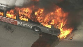 LA Bus Fire: Metro vehicle fully engulfed in flames on 10 Freeway