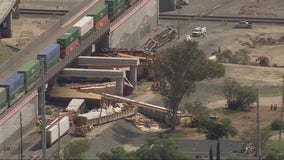 13 cars derailed in Colton after Union Pacific freight train goes off tracks, catches fire