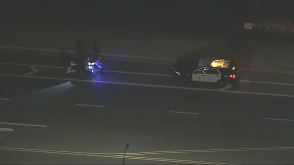 Driver being investigated for possible DUI after hitting parked LAPD motorcycle in Granada Hills