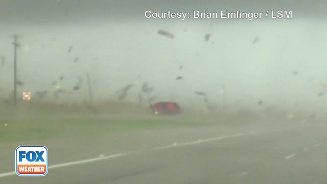 Video shows red truck driving through tornado in central Texas