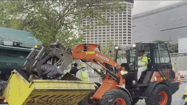 Los Angeles city crews removing homeless encampment in Little Tokyo