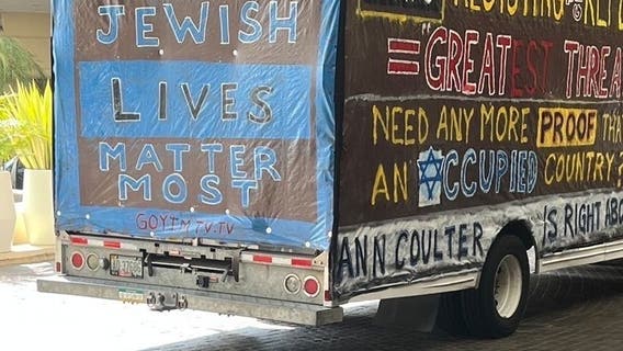 Vehicles covered in antisemitic messages drive through Beverly Hills