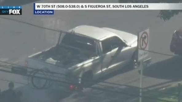 LAPD officers in slow-speed pursuit with suspected stolen vehicle