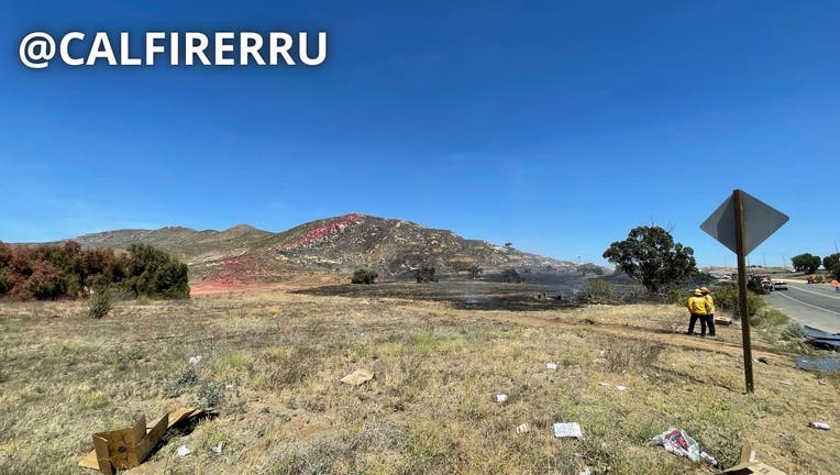 Crews are working to contain a fire in Jurupa Valley. Photo: Cal Fire