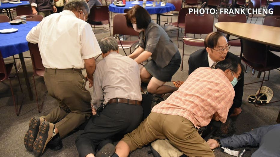 A group of churchgoers restrained and hogtied the shooter as they waited for police to arrive. PHOTO: Frank Cheng.