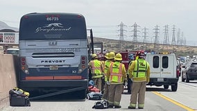 13 people injured following crash involving Greyhound bus on 10 freeway in Cabazon