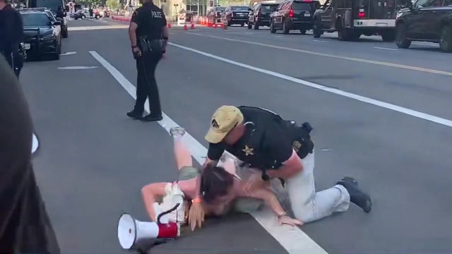 Protester approaching Biden motorcade taken down by police at Summit of the Americas in LA