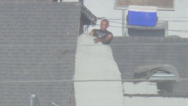 VIDEO: Man 'hides' on South LA rooftop to evade authorities