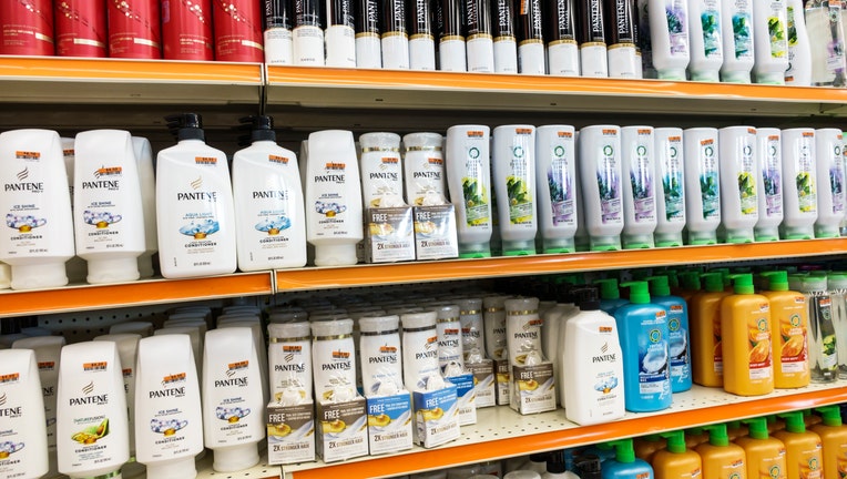 Shelves of shampoo for sale in Big Lots.