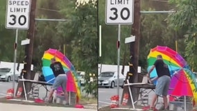 VIDEO: Man uses axe to destroy street vendor's fruit stand in Woodland Hills