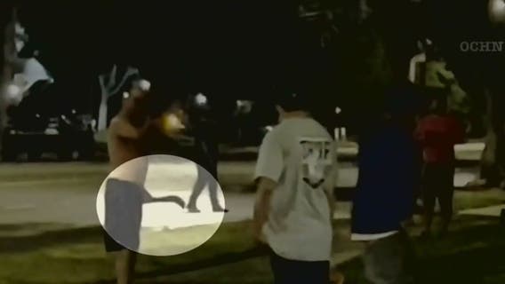 Video: Fed-up Anaheim neighbor confronts street takeover crowd with curved machete