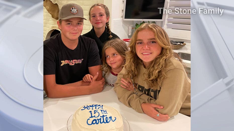 Carter Stone celebrates his 15 birthday with his three sisters in July 2022 (PHOTO: The Stone Family)